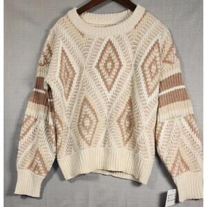 POL Oversized Loose Cable Knit Women's Sweater Beige Brown Small NWT, Chunky
